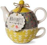 Pavilion Gift Company 74070 Bloom Happiness Ceramic Tea for One, 15 oz, Multicolor