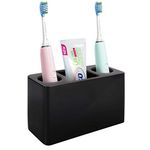 Luxspire Toothbrush Holder, 3 Slots Large Electric Toothbrush Toothpaste Stand, 14x6.5x9.5 cm Resin Decorative Dental Storage for Bathroom Accessories Set Vanity Counter Sink Organizer Caddy - Black