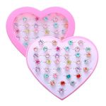 PASEMM 36pcs Little Girl Rhinestone Gem Rings,Adjustable,Random Color Style Diamond Kids Play Rings in Box,Pretend Play and Dress Up Rings for 4-12 Year Old Girl Birthday Gifts, 3 4 5 6 7 8 9 10 11 12