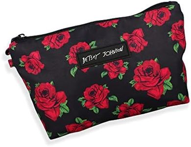 Betsey Johnson 8.5 Inch Zipper Cosmetic Pouch Small Toiletry Bag Lightweight Durable Polyester Organizer with Inner Zipped Pocket Good For Makeup Accessories and Travel Needs, Covered Rose