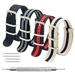 MEGALITH NATO Strap 4/8 Packs 16mm 18mm 20mm 22mm 24mm Ballistic Nylon Watch Bands Swiss Zulu Straps Stainless Steel Buckle with 4 Top Spring Bars and Spring Bar Link Pin Remover Tool