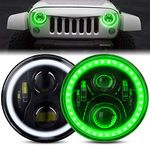 BEEYEO 7 Inch LED Halo Headlights, 7" Round Wrangler Headlight for JK/TJ/LJ/CJ with Green Halo Ring Angel Eyes, DOT Approved, Hi/Lo Beam, DRL Amber Turn Signal Ligh, 2PCS