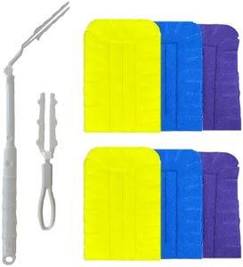 JEBBLAS Fleece Duster Refills Including 1 Long Handle, 1 Short Handle and 6 Refills, Washable Duster Reusable Dusters for Cleaning Ceiling Fan Hardwoods, Dry Duster