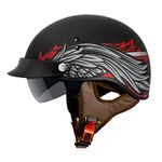 VCAN Cruiser Solid Flat Black Half Face Motorcycle Helmet (Phoenix, Small)