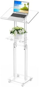 Acrylic Podium Stand Portable, Rolling Podium with Wheels, Clear Podium with Storage Shelf, Lockable Wheels, Adjustable Height pulpits for Churches, Classroom, Weddings, Speech ﻿