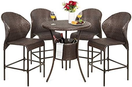 Best Choice Products 5-Piece Outdoor Wicker Bar Table Bistro Set Dining Furniture for Patio, Backyard w/Built-in Ice Bucket, 4 Chairs - Brown