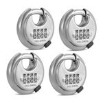 DELSWIN 4 Digit Combination Disc Padlock with Hardened Steel Shackle Outdoor Combo Gate Lock for Sheds, Storage Unit, Garage, Fence, Trailer Tongue (4 Pcs)