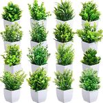 Dekorly Artificial Potted Plants, 16 Pack Artificial Plastic Eucalyptus Plants Small Indoor Potted Houseplants, Small Faux Plants for Home Decor Bathroom Office Farmhouse (Set 0F 16)