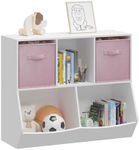 Bookshelf for Kids, 4 Cube Toy Storage Organizer Toddler Bookshelf Kids Bookcase Book Shelves for Kids Room, Playroom, Nursery and Kindergarten White-Pink