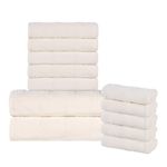 Superior 100% Turkish Cotton 500 GSM 12-Piece Towel Set, Includes 4 Face, 4 Hand, and 4 Bath Towel for Quick-Dry, Bath, Shower, Bathroom Spa Basics, Home Essentials, Plush Soft Ribbed Design, Ivory