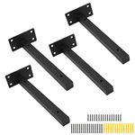 Luomorgo 4 Pcs 8" Floating Shelf Bracket Stainless Steel Heavy Duty Black Shelf Brackets Blind Shelf Supports Hidden Brackets for Floating Wood Shelves ¨C Screws and Wall Plugs Included