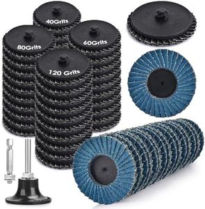 2 inch Flap Disc, 72 PCS Die Grinder Sanding Disc with 1/4 inch Holder, 40 60 80 120 Grit Assorted Grinding Wheels, Roll Lock Flap Wheel for Stock and Rust Removal