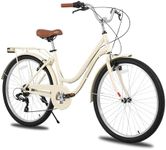 HH HILAND 26 inch Beach Cruiser Bike for Men and Women, 7 Speed Step-Through Frame Adult Bicycle with Rear Rack, Retro Bike Commuter City Bicycle, Beige