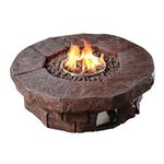 Teamson Home Outdoor Garden Large Round Propane Gas Fire Pit Table Burner, Smokeless Low Firepit, Patio Furniture Heater with Lava Rocks and Cover