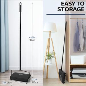 JEHONN Manual Carpet Sweeper – Horsehair Brush, Pet Hair & Lint Removal, Black