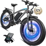 Qianchice Electric Bike for Adults, 1500W Peak 52V Ebike Bicycles 34 MPH & 87 Miles, 19.2AH 998.4WH Removable Battery 26 inch Fat Tire Electric Bike 21 Speed Cruise All Terrain Moped Style E Bike