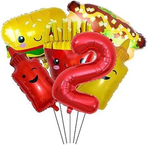 6PCS BBQ Party Balloons Pig Shaped Foil Balloons Ketchup Bottle Balloon Mustard Beer Mug With Numer 2 Mylar Balloon for Baby Shower Wedding Summer Decorations