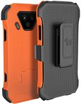 Nakedcellphone Belt Clip Holster Combo Compatible with Verizon Kyocera DuraForce Ultra 5G UW (E7110) Case, [Bright Orange] Slim Kickstand Phone Cover with [Rotating/Ratchet] Combination