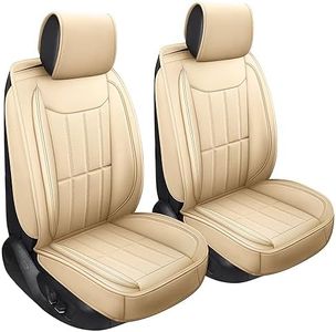 SPEED TREND Leather Car Seat Covers, Premium PU Leather & Universal Fit for Auto Interior Accessories, Automotive Vehicle Cushion Cover for Most Cars SUVs Trucks (ST-003 Front Pair, TAN)