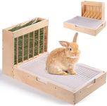 Essenhome Extra-Large 2-in-1 Rabbit Hay Feeder & Litter Box Set, Wood, Mess Proof, for Guinea Pigs, Chinchillas, Hamsters, and Rabbits