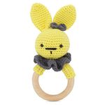 Prapti Handicrafts Baby Toys Cotton Crochet Bunny Teethi/Ring Teether Rattle for Infants/Kids/Babies(Yellow Rabbit)