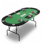 Oval 10 Player Poker Table with Folding Legs, Texas Holdem Blackjack Casino Table Featuring Stainless Steel Cup Holders for Game Nights & Gatherings
