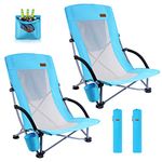 Nice C Beach Chair, Chaise de Plage, Beach Chairs Folding Backpack Adults w/Cooler Compact High Back, Cup Holder & Carry Bag, Camping, BBQ, Travel, Picnic, Festival (Set of 2 Blue)