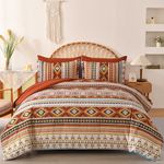 Queen Size Comforter Set Boho,Burn Orange Bed in a Bag Queen Striped Bedding Sets Terracotta Western Comforters with Sheets 7 Pieces Complete Set Aztec for All Seasons 90"x90"