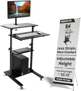 Mount-It Mobile Stand Up Desk / Height Adjustable Computer Work Station Rolling Presentation Cart With Monitor Arm (MI-7942B), Black