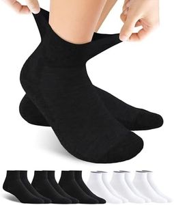 Forcool Diabetic Ankle Socks, Loose Top Extra Wide Non-Binding and Cushioned for Men's Women's, Black White, Large, 6 Pairs