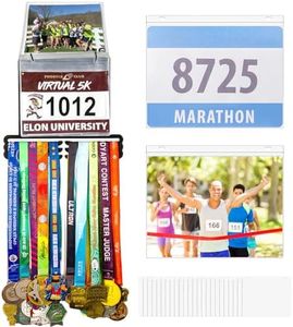 Goutoports Medal Holder Race Bib Display for Runner with 20 Clear Bib Holder - Medal and Bib Hanger Awards Ribbons Display Rack - Durable Metal Sports Race Plaques Holder for for Athlete Boy Girls