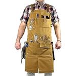 BB BY BARONE Waxed Canvas Woodworking Aprons with pockets - Work Shop Heavy Duty Cross Back Apron for men, Ligth Brow, S-XXL