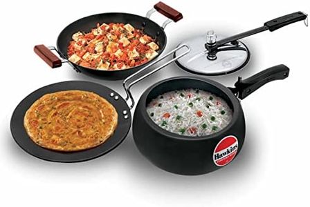 Hawkins Triniti Kitchen Set (Tava, Deep-Fry Pan, Inner Lid Pressure Cooker), Black (PCWSET1), Hard Anodised Aluminium