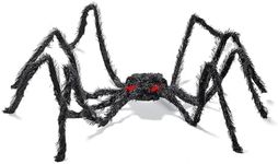 Halloween Spider with Light Up Eyes (LED Lights) - Decorations 4 Ft Hairy Spider Prop with Giant LED Red Eyes - Halloween Decor for Indoor, Outdoor, Golf Cart, Wall - Halloween Door Hanger