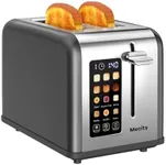 Mecity 2 Slice Touch Screen Toaster, 1.5" Wide Slot, Stainless Steel Smart Toaster for Bagels, Muffins, Waffles, Gluten-Free Breads, Defrost, Reheat, Timer, 120V 825W, Grey Pearl