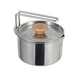 Nlmayt Foldable Camping Pot Teapot, Camping Hanging Cup with Lid, Stainless Steel Coffee Mug for Outdoor Cooking