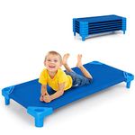 COSTWAY Stackable Kids Nap Cot, Toddler Daycare Cots Rest Mat with Easy Lift Corner, Space Saving Sleeping Bed for Preschool Boys Girls (130 x 58cm-6pcs, Blue)