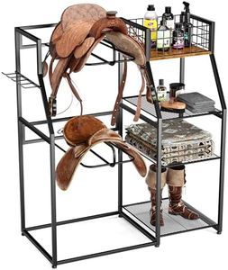 SINGBLA Saddle Rack with Storage, Heavy Duty Freestanding Saddle Stand for Western & English Saddles, Tack Organizer with Blanket Bar & Shelves for Stable, Tack Room & Garage, 48" H x 40.5" L x 20" W