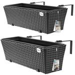 CASARIA® Set of 2 Flower Boxes | Weatherproof Rattan | Hangable with Mounting Brackets | Floating Planters Balcony | Windowsill | Railing | Gate | Fence | 60x20x19cm | 11 L | Black