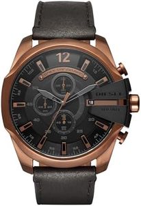 Diesel Mega Chief Stainless Steel Men's Watch with Analog or Digital Movement, Rose Gold/Black Leather, 51mm, Mega Chief