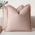Foindtower Set of 2 Decorative Linen Fringe Throw Pillow Covers Boho Farmhouse Cushion Cover with Tassels Soft Accent Pillowcase for Couch Chair Sofa Bed Living Room Home Decor,16×16 Inch,Light Pink