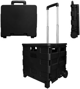 Berry 40L Foldable Shopping Trolley, Plastic Trolley Cart with 2 Wheels and Lid, Portable Cart with Telescopic Handle, Multipurpose Utility Cart for Shopping, Teacher - Black