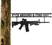 Metal No Trespassing Sign "You're In Range" Gun Metal Door, Wall or Tree Hanger Sign Decoration by GUTE,Metal Wall Art,Hanger, Gun Owners (Fck Around And Find Out)