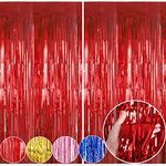 Tinsel Foil Fringe Curtains, 2 Packs Metallic Streamers Backdrop Aluminum Foil Stripe Curtain, 1 x 2m/ 3.3 x 6.6ft Photo Decoration Set for Wedding Birthday Baby Shower Halloween Christmas Party (Red)