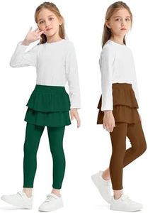 Cooraby Girls Leggings School Uniform Pants Stretchy Skirt Leggings Comfortable Soft Pants for Girls 2-14 Years, B-brown, Dark Green, 6-7 Years