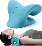 JDKYRON Small Neck and Shoulder Relaxer, Cervical Traction Device for TMJ Pain Relief and Cervical Spine Alignment, Chiropractic Pillow Neck StretcherX Ergonomic Traction (Petite Size, Blue)