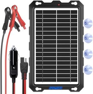 POWOXI-9W-Solar-Battery-Trickle-Charger-Maintainer -12V Portable Waterproof Solar Panel Trickle Charging Kit for Car, Motorcycle, Boat, Marine, RV, Trailer, Powersports, Snowmobile, etc.