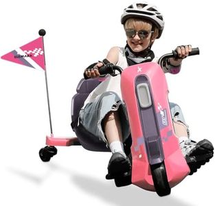 ELEMARA Drift Cart with Stepless Speed,12V Electric Drift Kart with Adjustable Seat,5 MPH Drifting Car with Pennant, Kids Ride On Toy with LED Lights,Music,Bluetooth,for Kids Age 6+, Pink