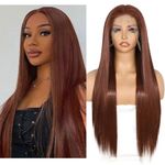 Sapphirewigs 13x6 Straight Lace Front Wigs Reddish Brown Long Straight Wig for Women Kanekalon Futura Synthetic Wig 150% Density Party Daily Wear Heat Resistant 26inch