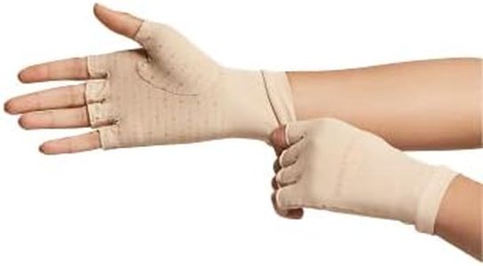 Tommie Copper Core Compression Half Finger Gloves, Unisex, Men & Women, 4D Stretch, Sweat Wicking Breathable Gloves for Hand Stiffness, Swelling & Joint Support - Nude - Small